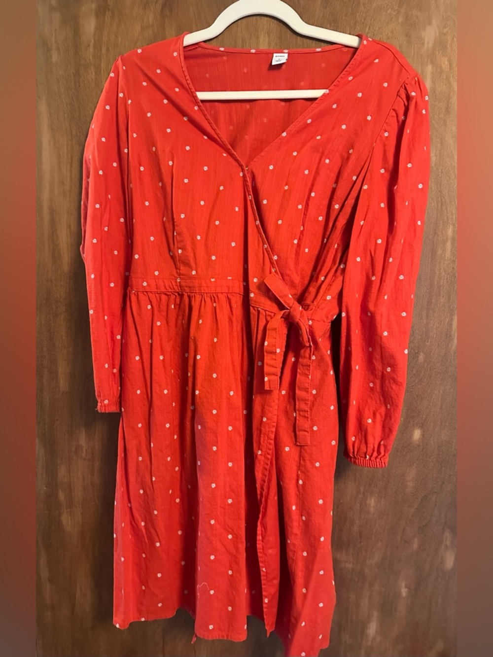Old Navy Red Wrap Midi Dress with White Dot Print